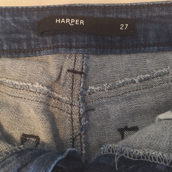 Harper- Medium wash Destructed Shorts W/ Floral Pocket Detailing- Size 27 - Picture 3 of 3